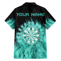 Darts Board Family Matching Off The Shoulder Long Sleeve Dress and Hawaiian Shirt with Flaming Green Smoke and Crest Emblem on Black Gradient Background - Wonder Print Shop