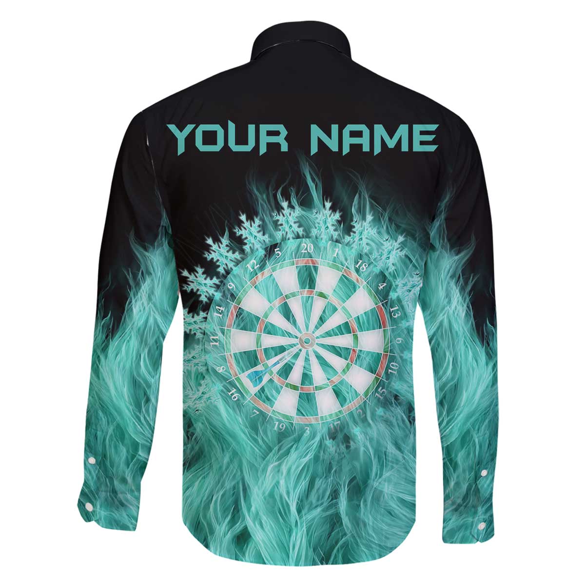 Darts Board Family Matching Off The Shoulder Long Sleeve Dress and Hawaiian Shirt with Flaming Green Smoke and Crest Emblem on Black Gradient Background - Wonder Print Shop