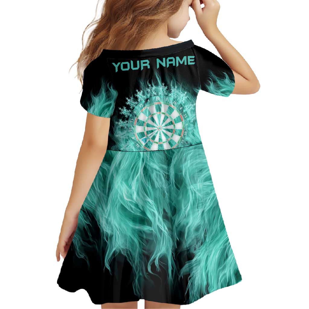 Darts Board Family Matching Off Shoulder Maxi Dress and Hawaiian Shirt with Flaming Green Smoke and Crest Emblem on Black Gradient Background - Wonder Print Shop
