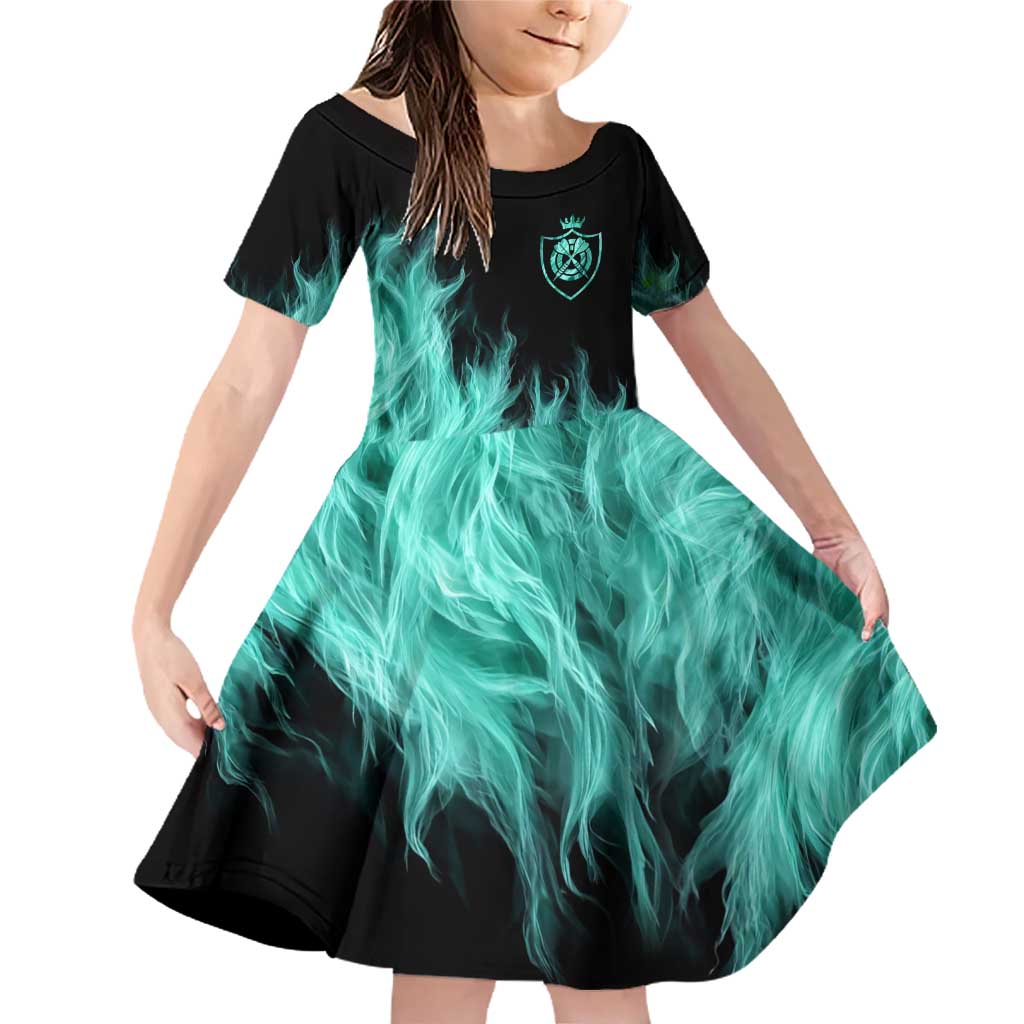 Darts Board Family Matching Off Shoulder Short Dress and Hawaiian Shirt with Flaming Green Smoke and Crest Emblem on Black Gradient Background - Wonder Print Shop