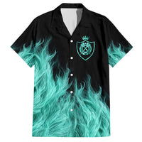 Darts Board Family Matching Puletasi and Hawaiian Shirt with Flaming Green Smoke and Crest Emblem on Black Gradient Background - Wonder Print Shop