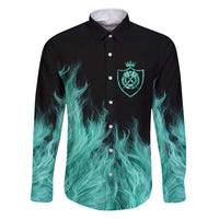 Darts Board Family Matching Puletasi and Hawaiian Shirt with Flaming Green Smoke and Crest Emblem on Black Gradient Background - Wonder Print Shop