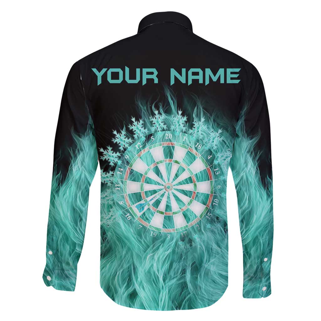 Darts Board Family Matching Puletasi and Hawaiian Shirt with Flaming Green Smoke and Crest Emblem on Black Gradient Background - Wonder Print Shop