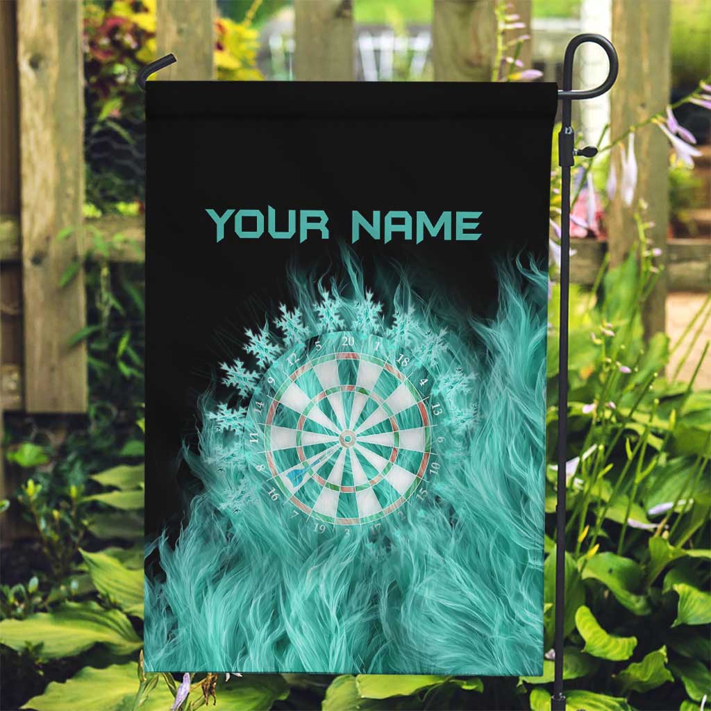 Darts Board Garden Flag with Flaming Green Smoke and Crest Emblem on Black Gradient Background - Wonder Print Shop