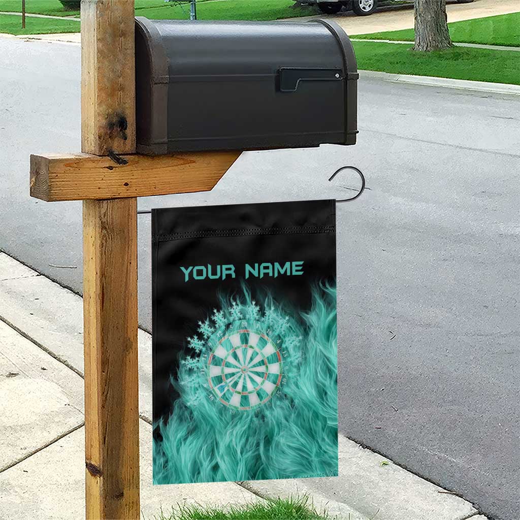 Darts Board Garden Flag with Flaming Green Smoke and Crest Emblem on Black Gradient Background - Wonder Print Shop