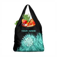 Darts Board Grocery Bag with Flaming Green Smoke and Crest Emblem on Black Gradient Background - Wonder Print Shop