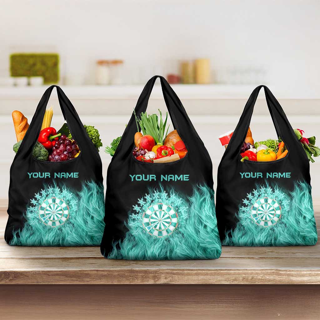 Darts Board Grocery Bag with Flaming Green Smoke and Crest Emblem on Black Gradient Background - Wonder Print Shop