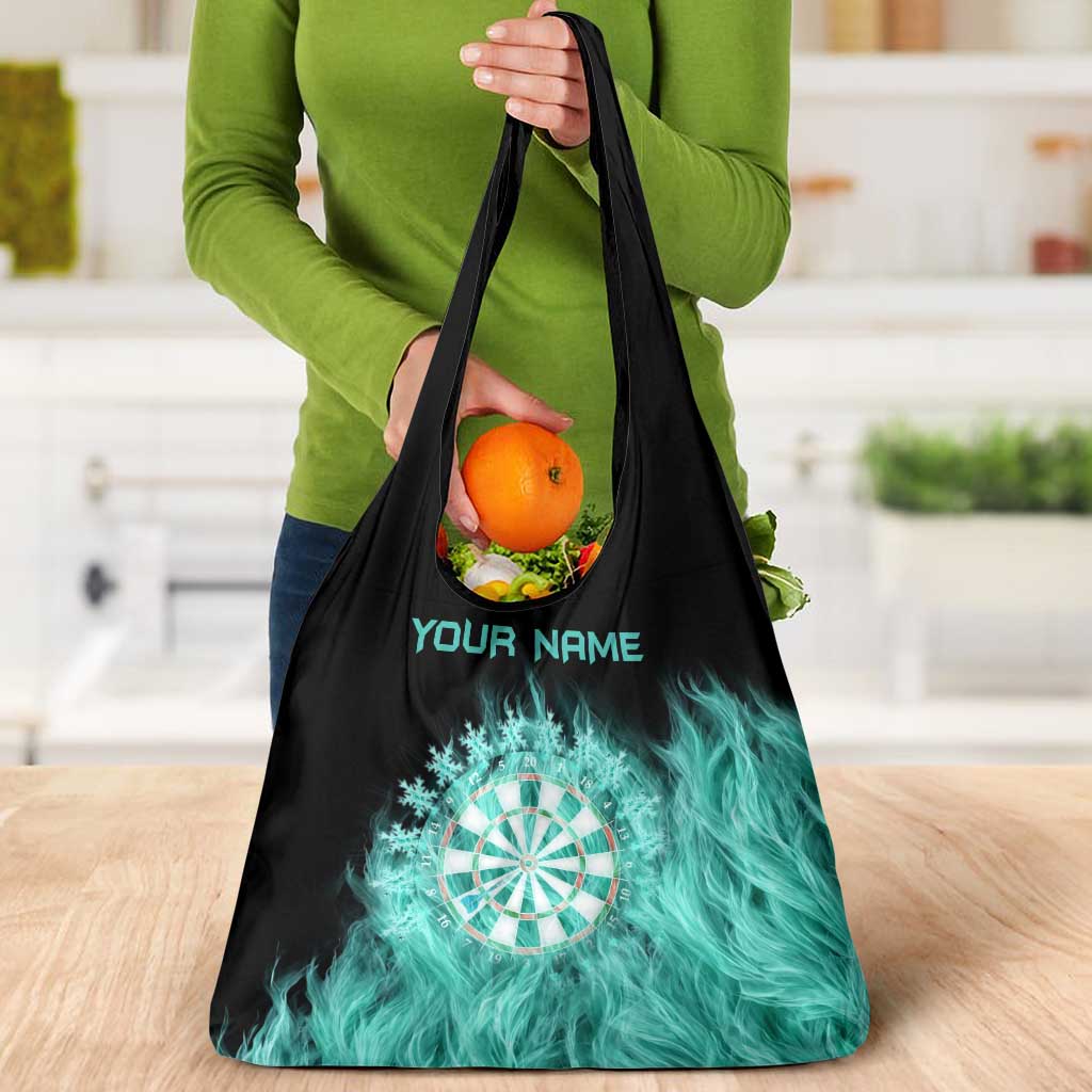 Darts Board Grocery Bag with Flaming Green Smoke and Crest Emblem on Black Gradient Background - Wonder Print Shop