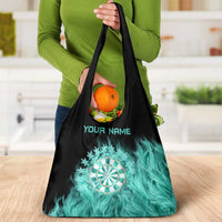 Darts Board Grocery Bag with Flaming Green Smoke and Crest Emblem on Black Gradient Background - Wonder Print Shop