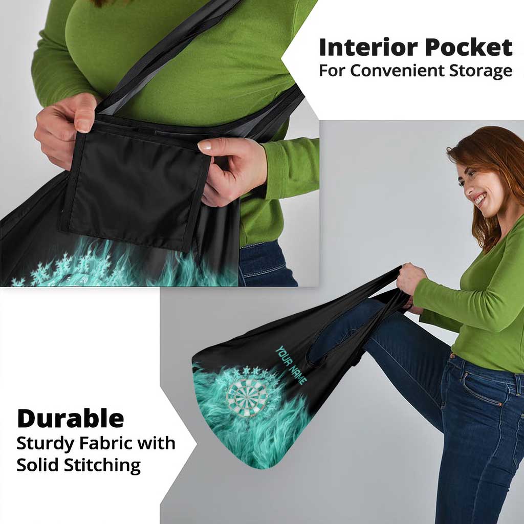 Darts Board Grocery Bag with Flaming Green Smoke and Crest Emblem on Black Gradient Background - Wonder Print Shop