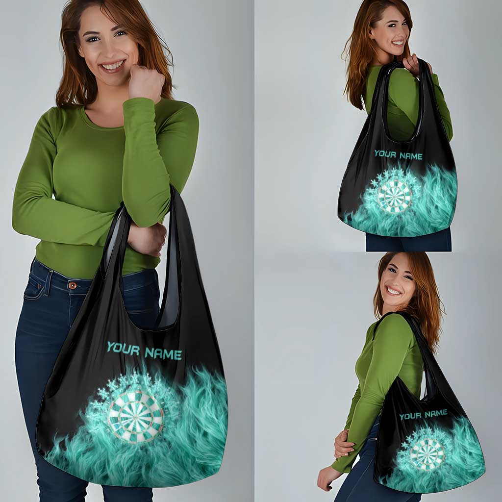 Darts Board Grocery Bag with Flaming Green Smoke and Crest Emblem on Black Gradient Background - Wonder Print Shop