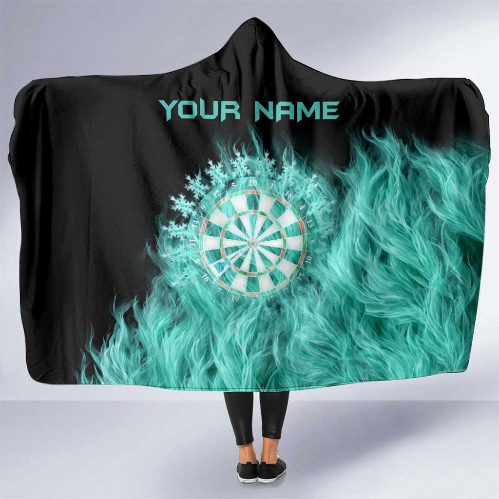 Darts Board Hooded Blanket with Flaming Green Smoke and Crest Emblem on Black Gradient Background - Wonder Print Shop