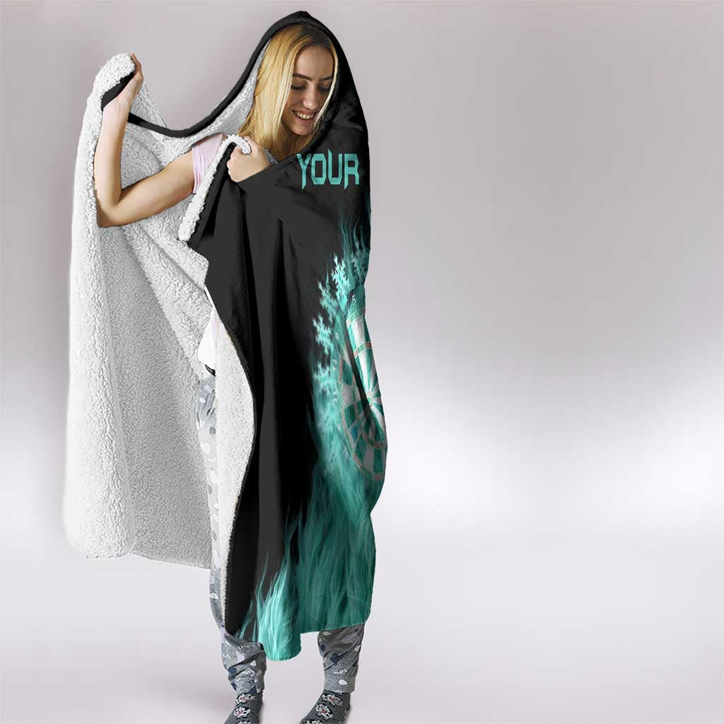 Darts Board Hooded Blanket with Flaming Green Smoke and Crest Emblem on Black Gradient Background - Wonder Print Shop