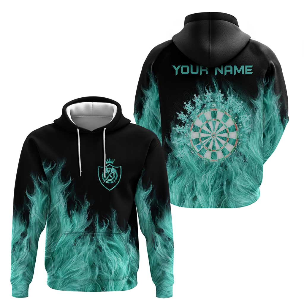Darts Board Hoodie with Flaming Green Smoke and Crest Emblem on Black Gradient Background - Wonder Print Shop