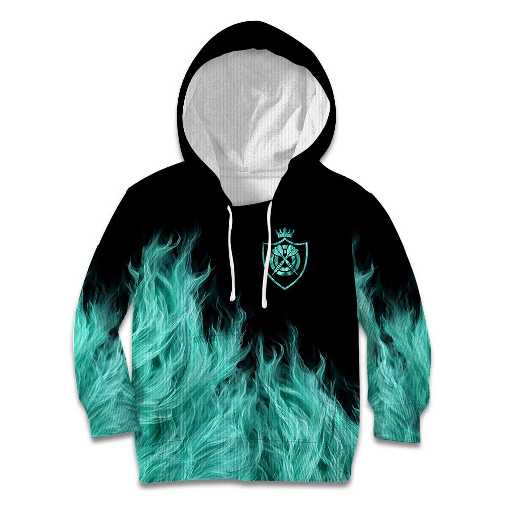 Darts Board Kid Hoodie with Flaming Green Smoke and Crest Emblem on Black Gradient Background - Wonder Print Shop