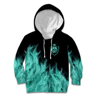Darts Board Kid Hoodie with Flaming Green Smoke and Crest Emblem on Black Gradient Background - Wonder Print Shop