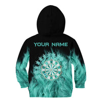Darts Board Kid Hoodie with Flaming Green Smoke and Crest Emblem on Black Gradient Background - Wonder Print Shop