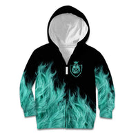Darts Board Kid Hoodie with Flaming Green Smoke and Crest Emblem on Black Gradient Background - Wonder Print Shop