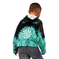 Darts Board Kid Hoodie with Flaming Green Smoke and Crest Emblem on Black Gradient Background - Wonder Print Shop