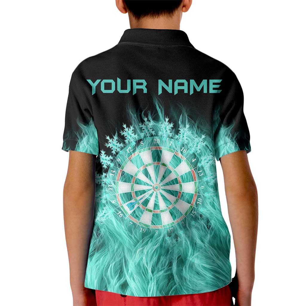 Darts Board Kid Polo Shirt with Flaming Green Smoke and Crest Emblem on Black Gradient Background - Wonder Print Shop