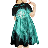 Darts Board Kid Short Sleeve Dress with Flaming Green Smoke and Crest Emblem on Black Gradient Background - Wonder Print Shop