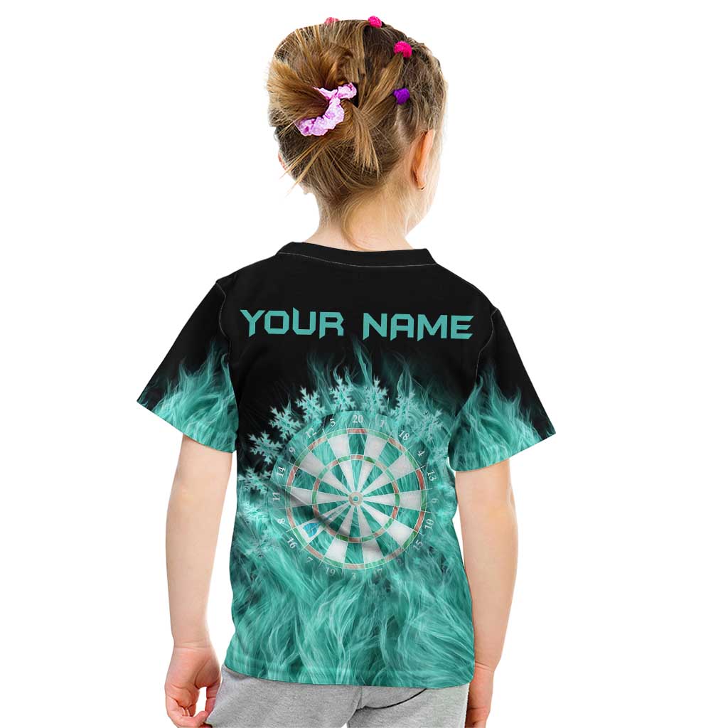 Darts Board Kid T Shirt with Flaming Green Smoke and Crest Emblem on Black Gradient Background - Wonder Print Shop