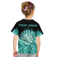 Darts Board Kid T Shirt with Flaming Green Smoke and Crest Emblem on Black Gradient Background - Wonder Print Shop