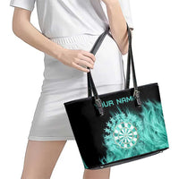 Darts Board Leather Tote Bag with Flaming Green Smoke and Crest Emblem on Black Gradient Background - Wonder Print Shop