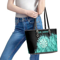 Darts Board Leather Tote Bag with Flaming Green Smoke and Crest Emblem on Black Gradient Background - Wonder Print Shop