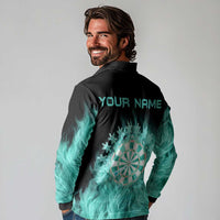Darts Board Long Sleeve Polo Shirt with Flaming Green Smoke and Crest Emblem on Black Gradient Background - Wonder Print Shop