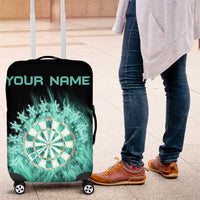 Darts Board Luggage Cover with Flaming Green Smoke and Crest Emblem on Black Gradient Background - Wonder Print Shop