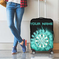 Darts Board Luggage Cover with Flaming Green Smoke and Crest Emblem on Black Gradient Background - Wonder Print Shop