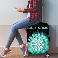 Darts Board Luggage Cover with Flaming Green Smoke and Crest Emblem on Black Gradient Background - Wonder Print Shop