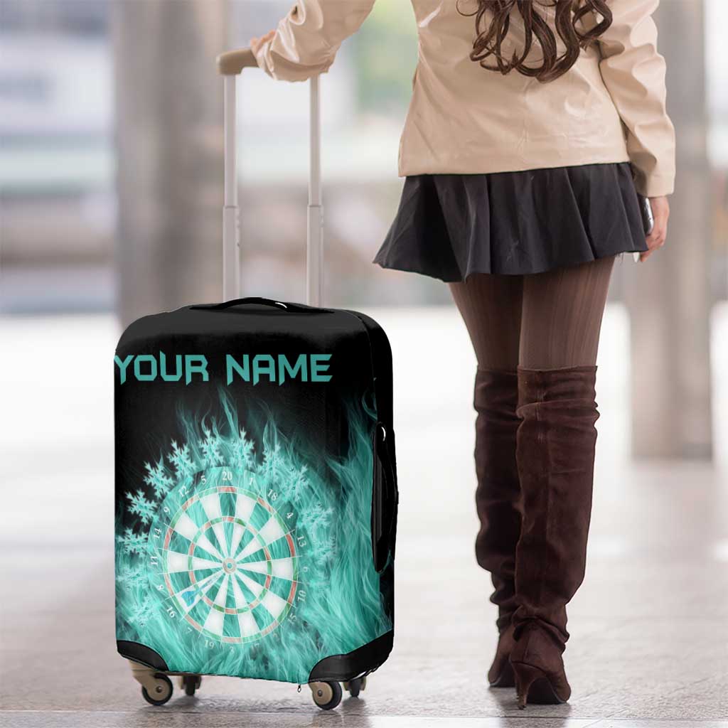 Darts Board Luggage Cover with Flaming Green Smoke and Crest Emblem on Black Gradient Background - Wonder Print Shop