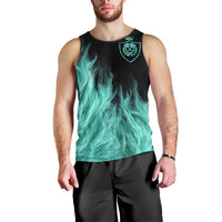 Darts Board Men Tank Top with Flaming Green Smoke and Crest Emblem on Black Gradient Background - Wonder Print Shop