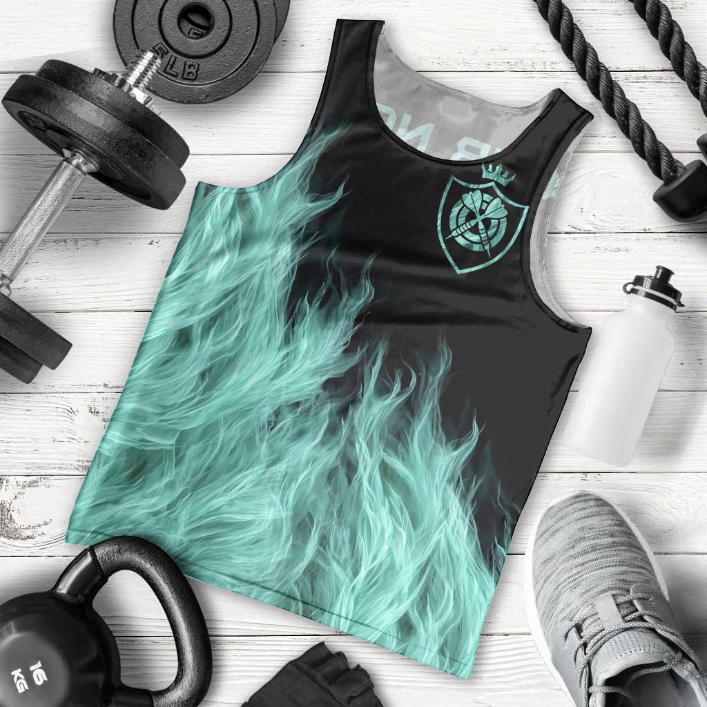 Darts Board Men Tank Top with Flaming Green Smoke and Crest Emblem on Black Gradient Background - Wonder Print Shop