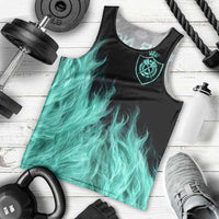 Darts Board Men Tank Top with Flaming Green Smoke and Crest Emblem on Black Gradient Background - Wonder Print Shop