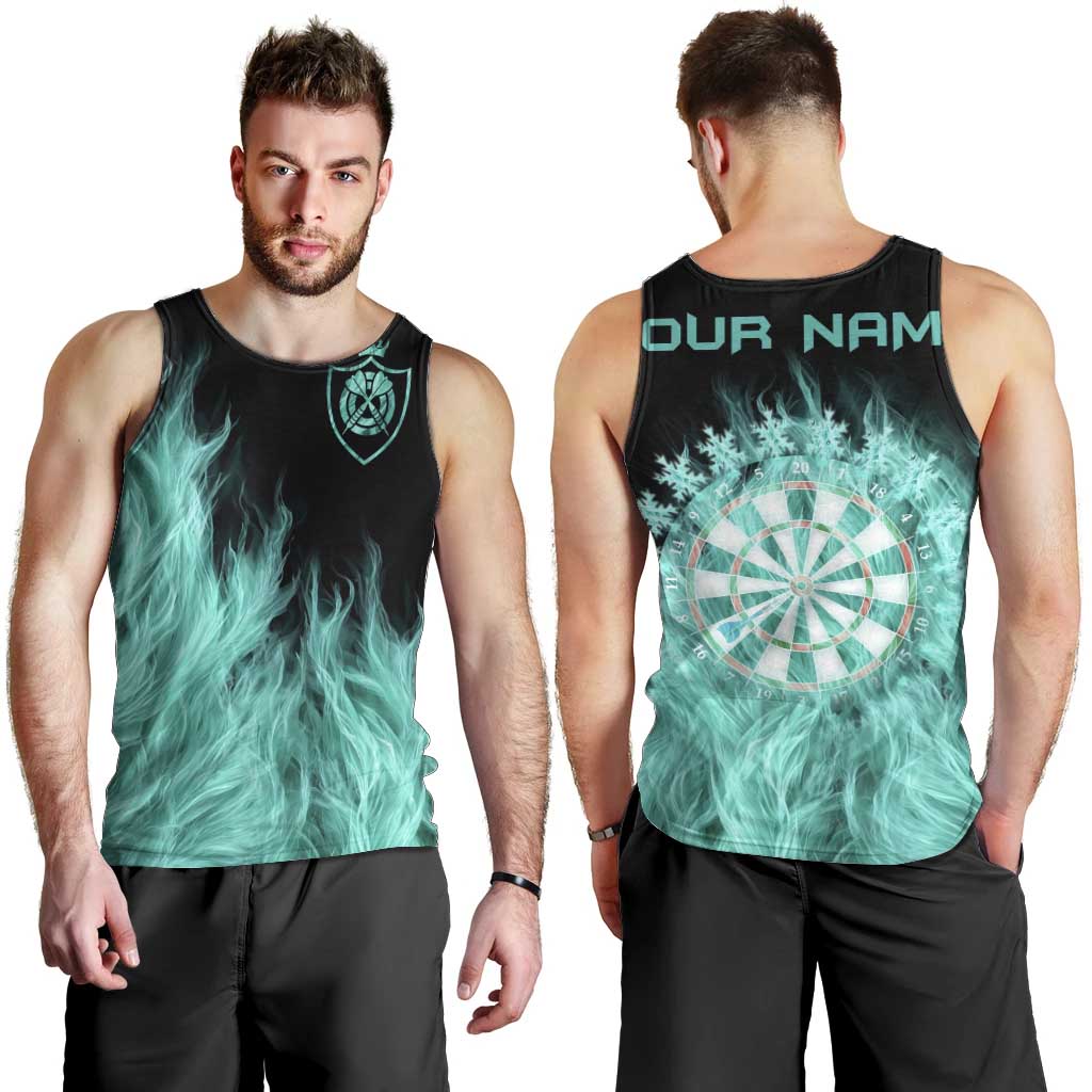 Darts Board Men Tank Top with Flaming Green Smoke and Crest Emblem on Black Gradient Background - Wonder Print Shop