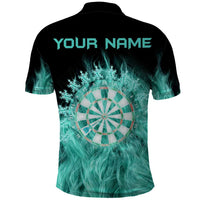 Darts Board Polo Shirt with Flaming Green Smoke and Crest Emblem on Black Gradient Background - Wonder Print Shop
