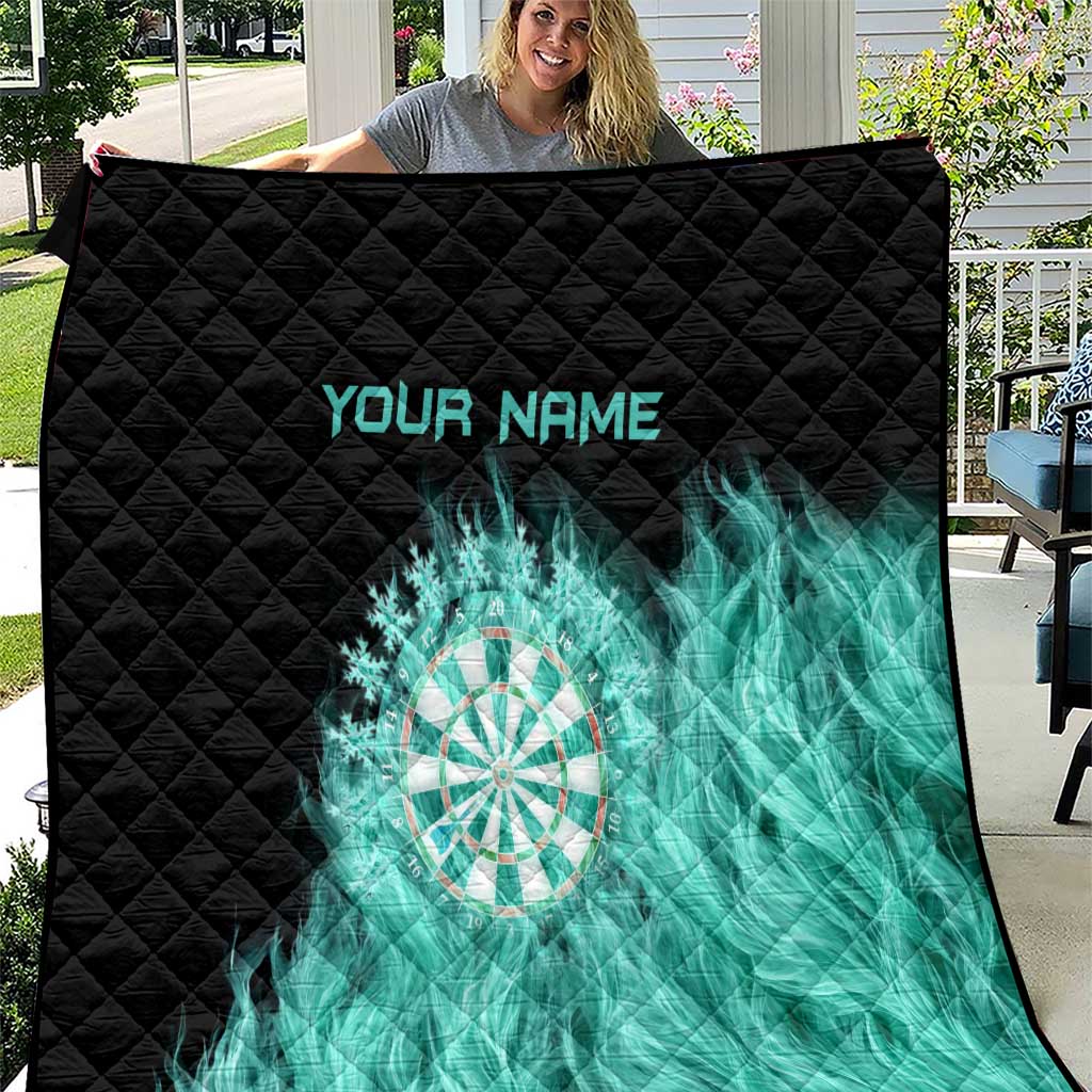Darts Board Quilt with Flaming Green Smoke and Crest Emblem on Black Gradient Background - Wonder Print Shop