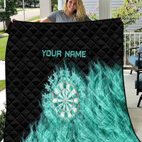 Darts Board Quilt with Flaming Green Smoke and Crest Emblem on Black Gradient Background - Wonder Print Shop