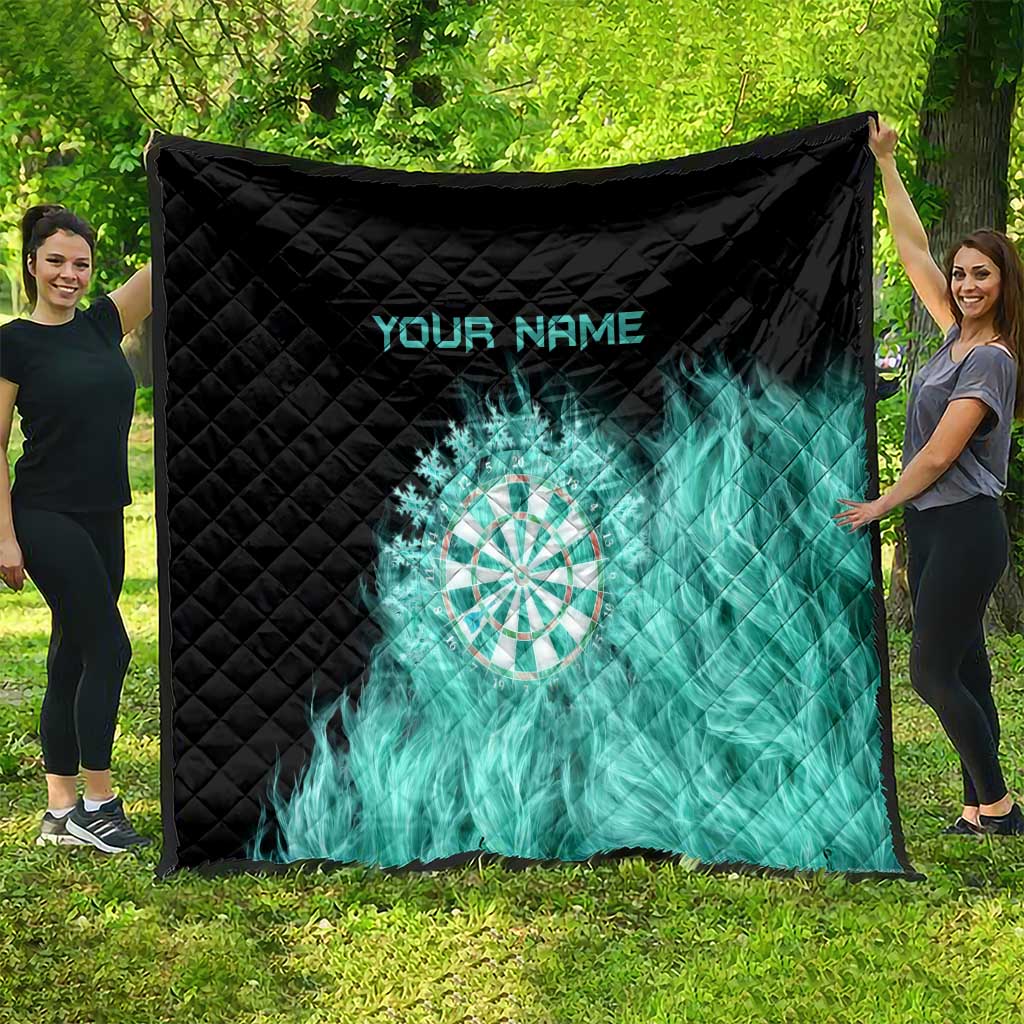 Darts Board Quilt with Flaming Green Smoke and Crest Emblem on Black Gradient Background - Wonder Print Shop