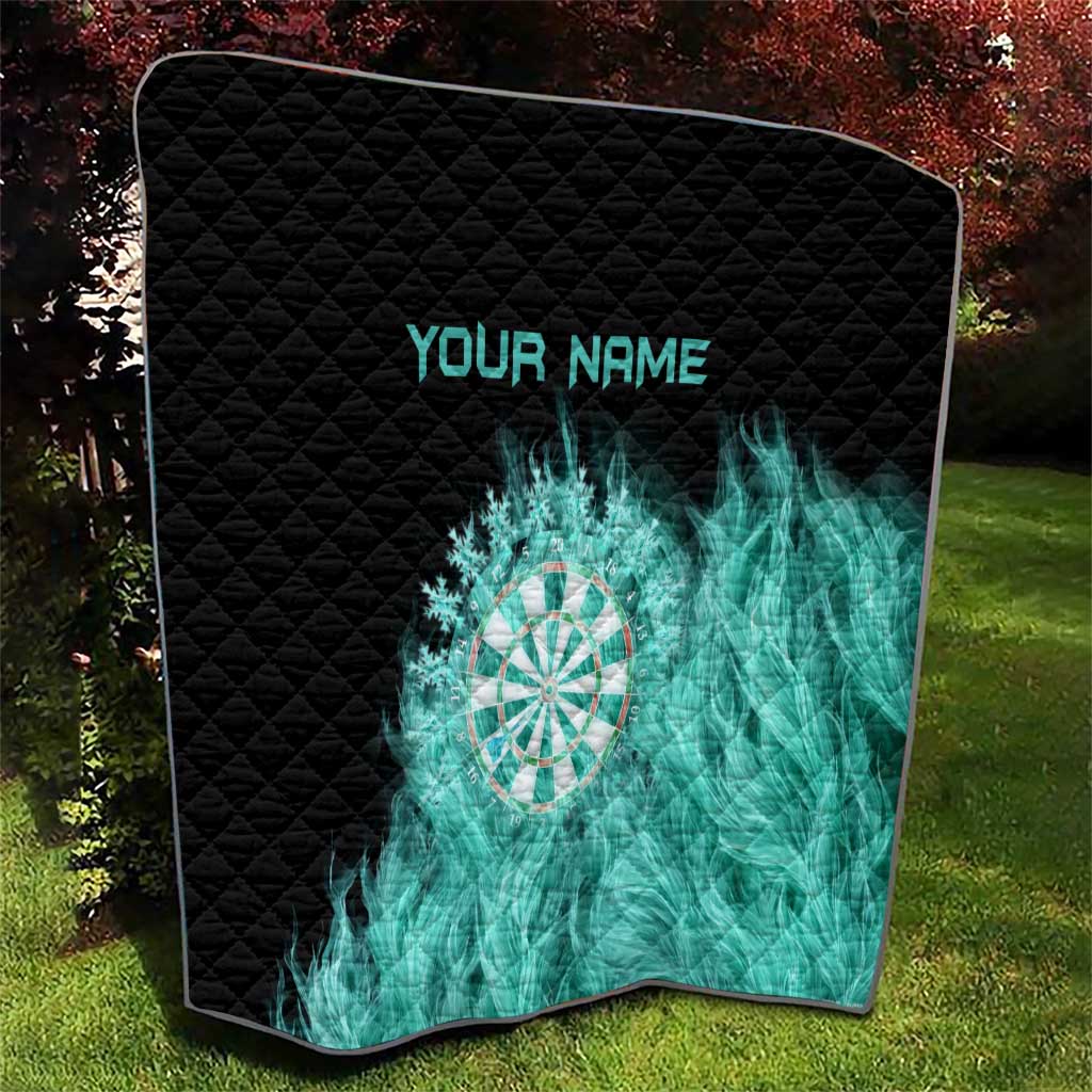 Darts Board Quilt with Flaming Green Smoke and Crest Emblem on Black Gradient Background - Wonder Print Shop