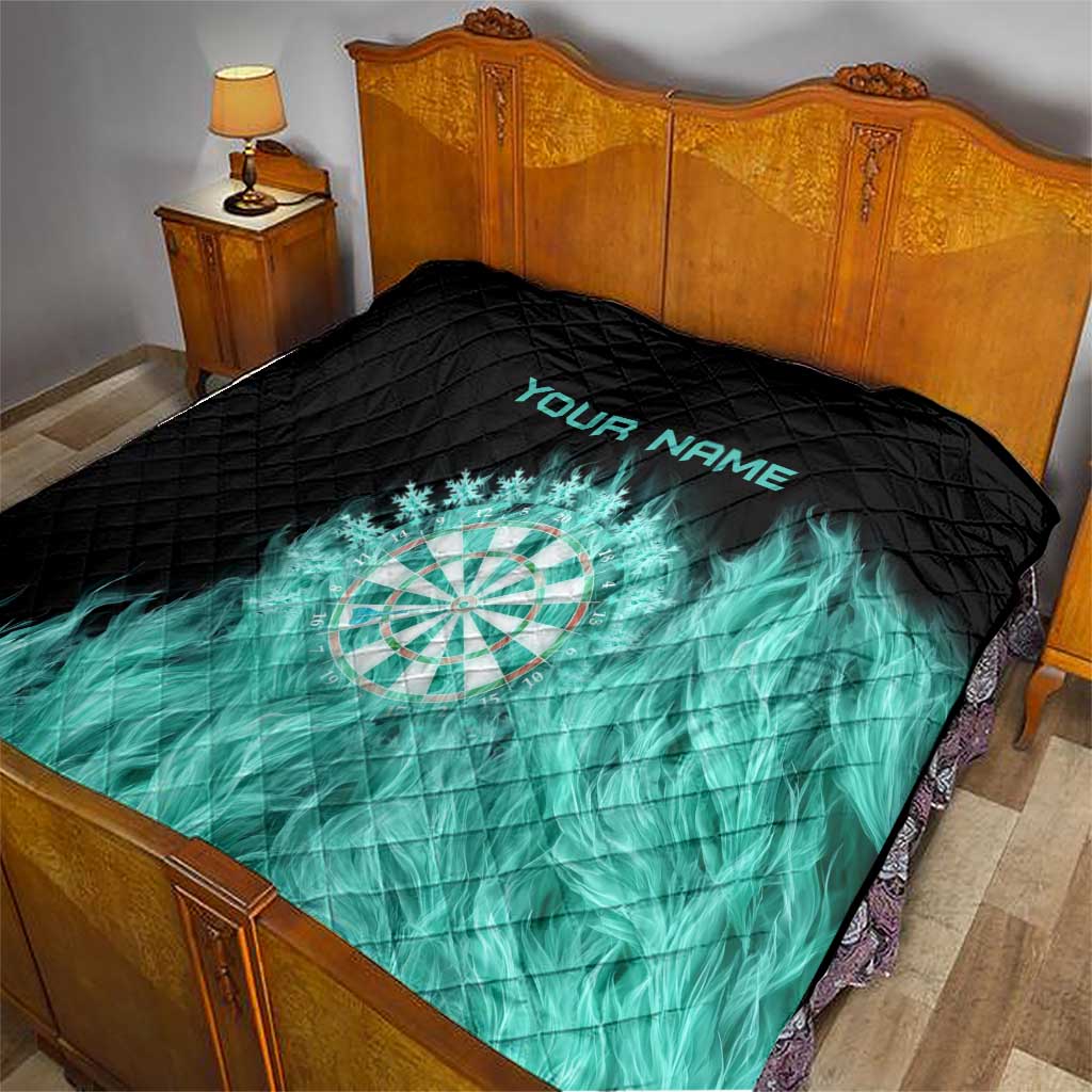 Darts Board Quilt with Flaming Green Smoke and Crest Emblem on Black Gradient Background - Wonder Print Shop