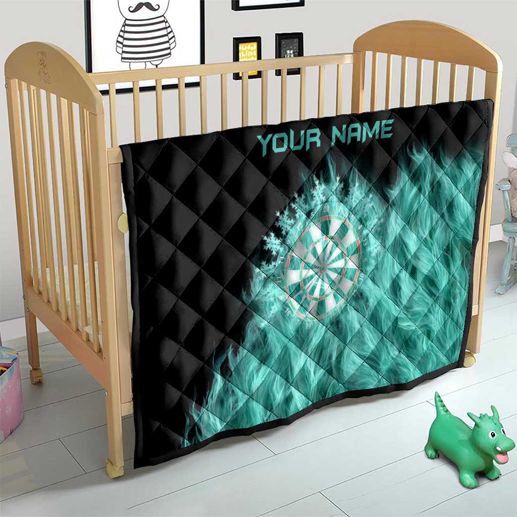 Darts Board Quilt with Flaming Green Smoke and Crest Emblem on Black Gradient Background - Wonder Print Shop