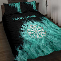 Darts Board Quilt Bed Set with Flaming Green Smoke and Crest Emblem on Black Gradient Background - Wonder Print Shop