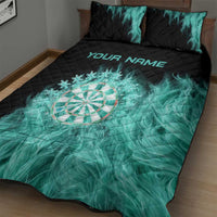 Darts Board Quilt Bed Set with Flaming Green Smoke and Crest Emblem on Black Gradient Background - Wonder Print Shop