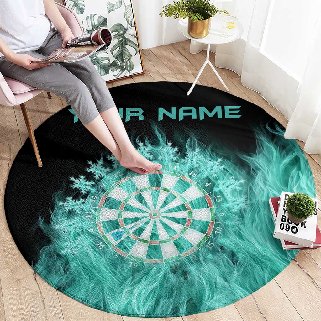 Darts Board Round Carpet with Flaming Green Smoke and Crest Emblem on Black Gradient Background - Wonder Print Shop
