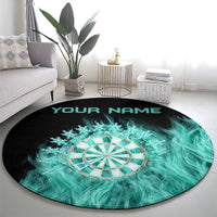 Darts Board Round Carpet with Flaming Green Smoke and Crest Emblem on Black Gradient Background - Wonder Print Shop