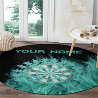 Darts Board Round Carpet with Flaming Green Smoke and Crest Emblem on Black Gradient Background - Wonder Print Shop
